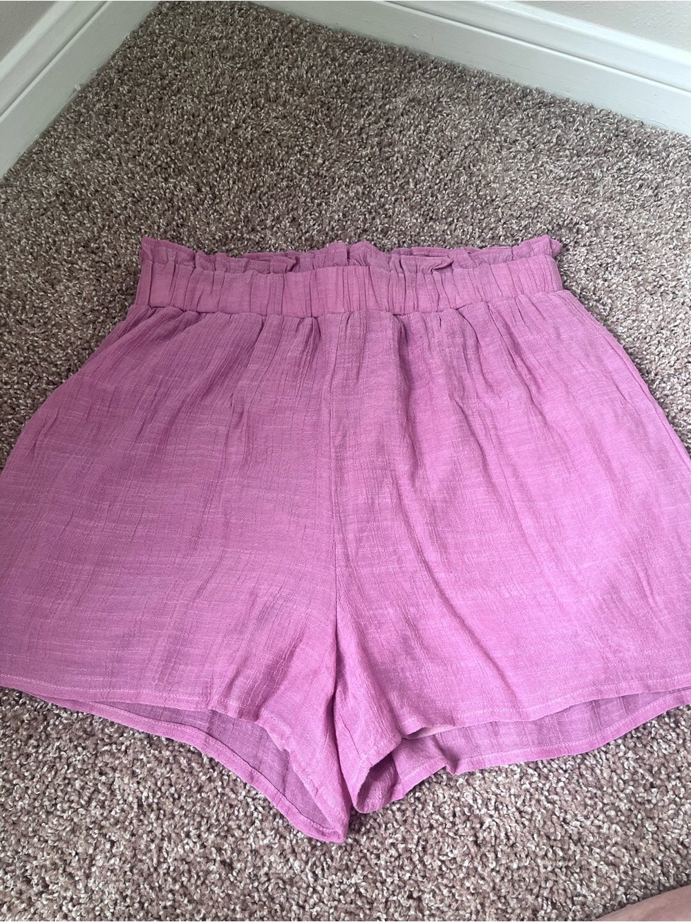 Timing Pink High-Waist Paperbag Shorts